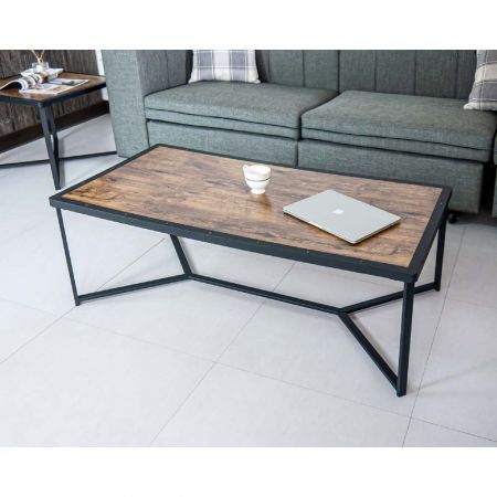 Sandblasting 60cm Wide Coffee Table Side Table Set - Black Pellets 60cm Wide Living Room Coffee Table Side Table Set